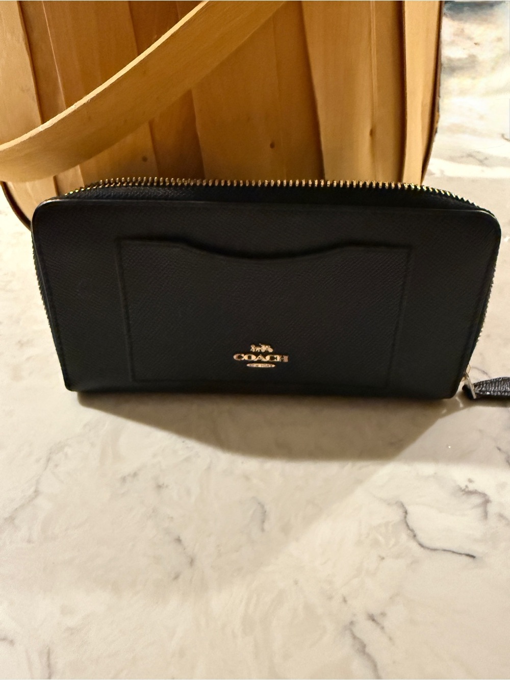 Coach Black Saffiano Leather wallet with Gold Logo